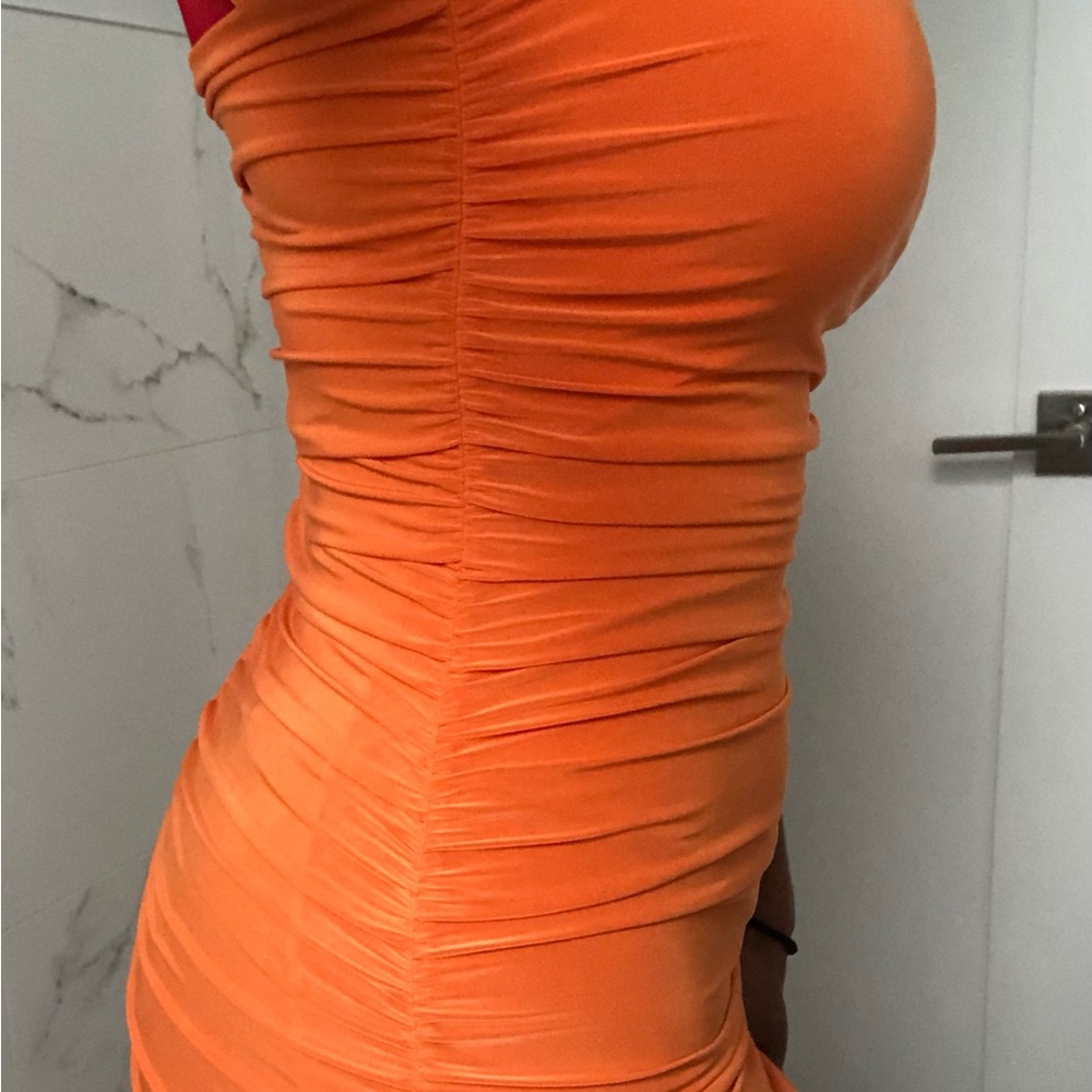 Femme Luxe Orange Bodycon Ruched Dress